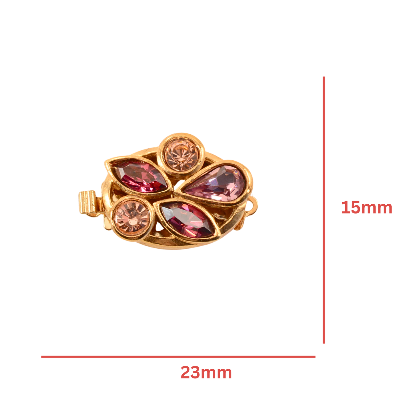 Gold Plated Crystal Box Push Clasp – 23mm x 15mm, Two-Loop Connector