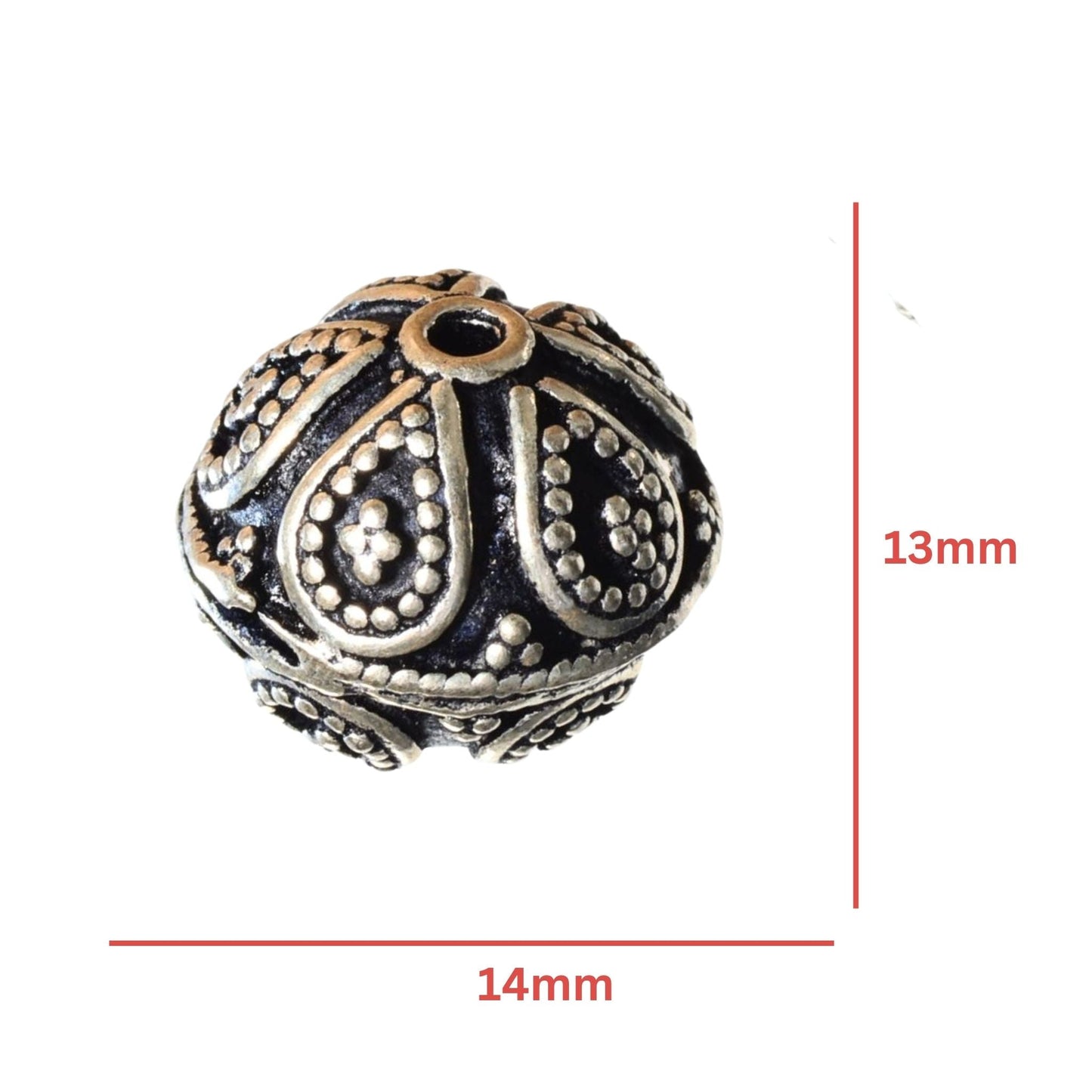 Sterling Silver Ornate Round Bead – 14mm