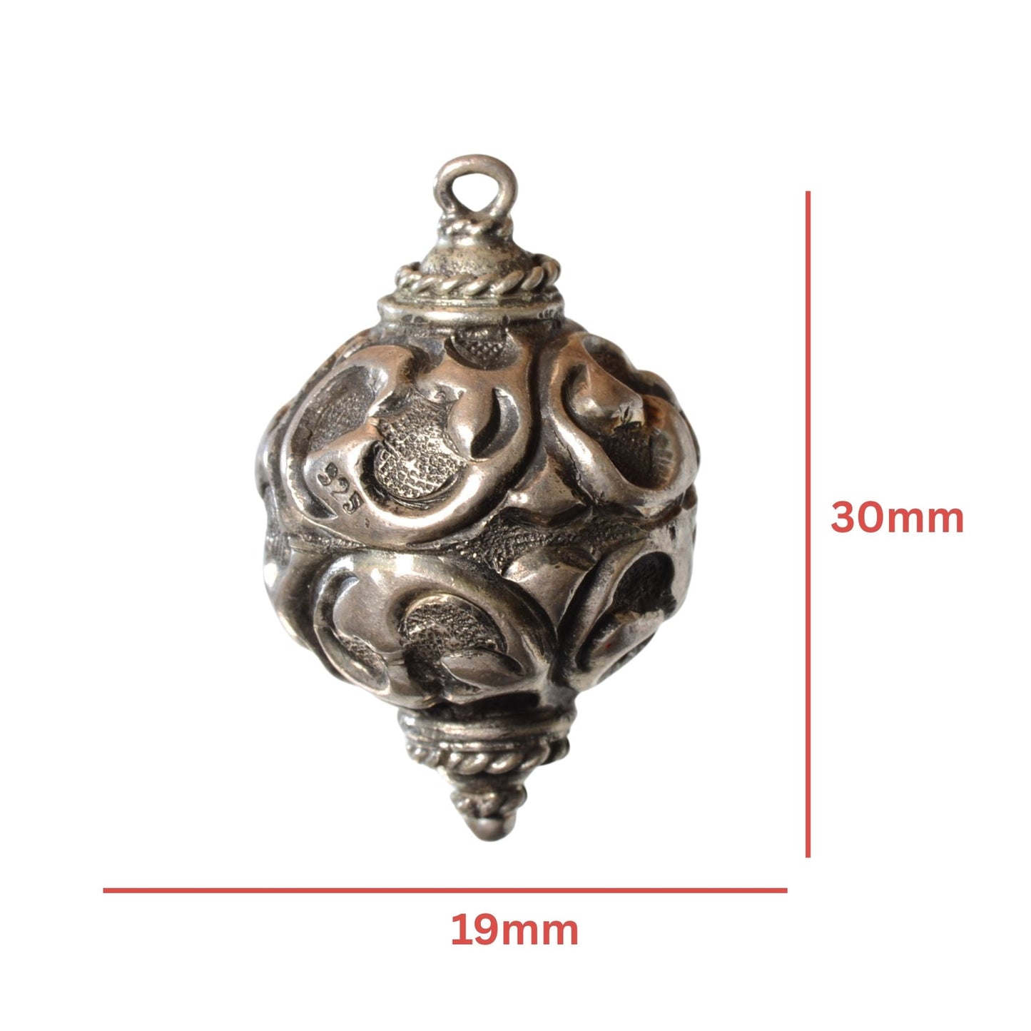 Sterling Silver Ornate Hollow Pendant – 30mm