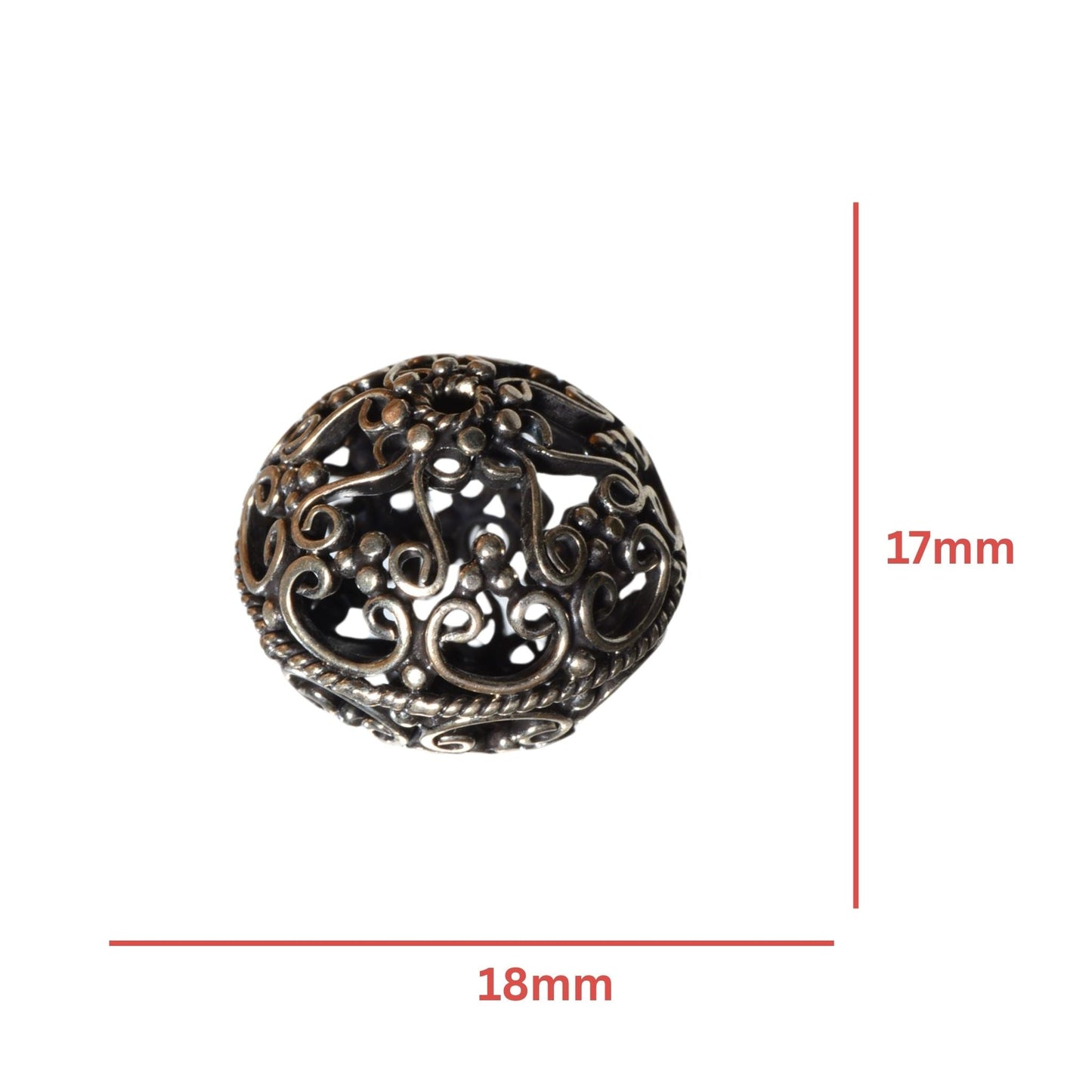 Sterling Silver Filigree Oval Bead – 18mm