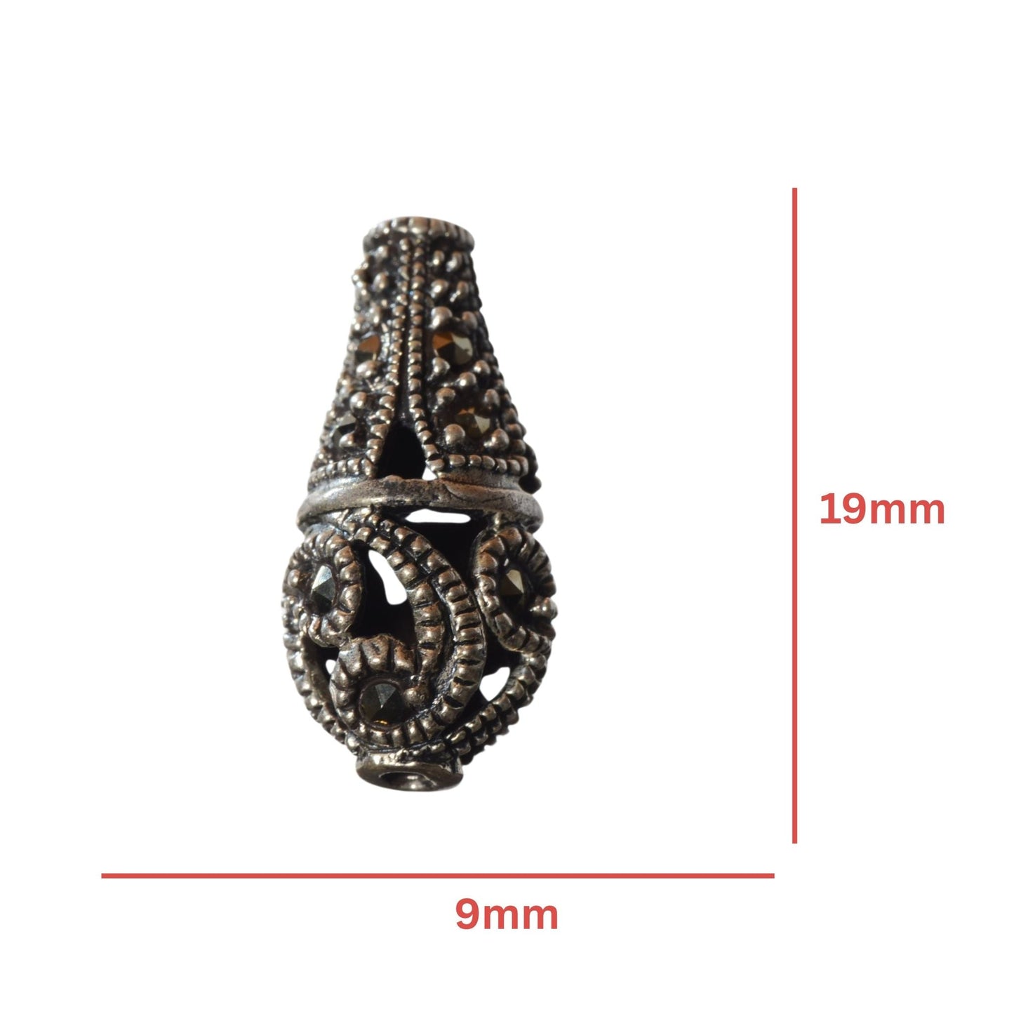 Sterling Silver Marcasite Teardrop Bead – 19mm