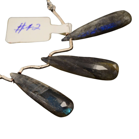 Labradorite Faceted Long Drop Beads – Approx. 31mm – Set of 3