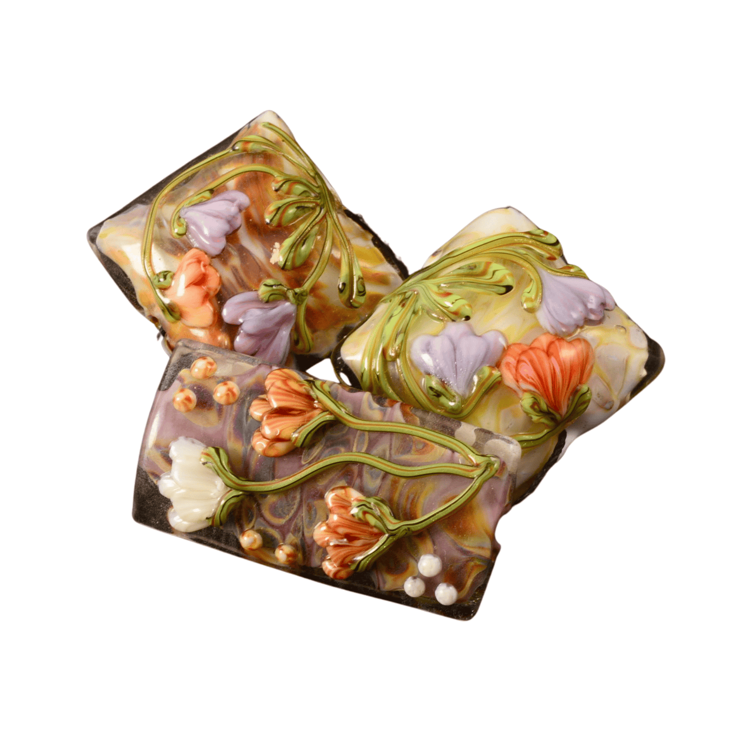 Grace Lampwork Beads – Antique Garden Focal Bead Trio (Pillow & Kalera)