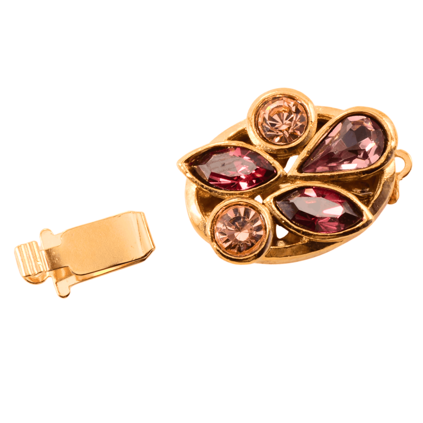 Gold Plated Crystal Box Push Clasp – 23mm x 15mm, Two-Loop Connector