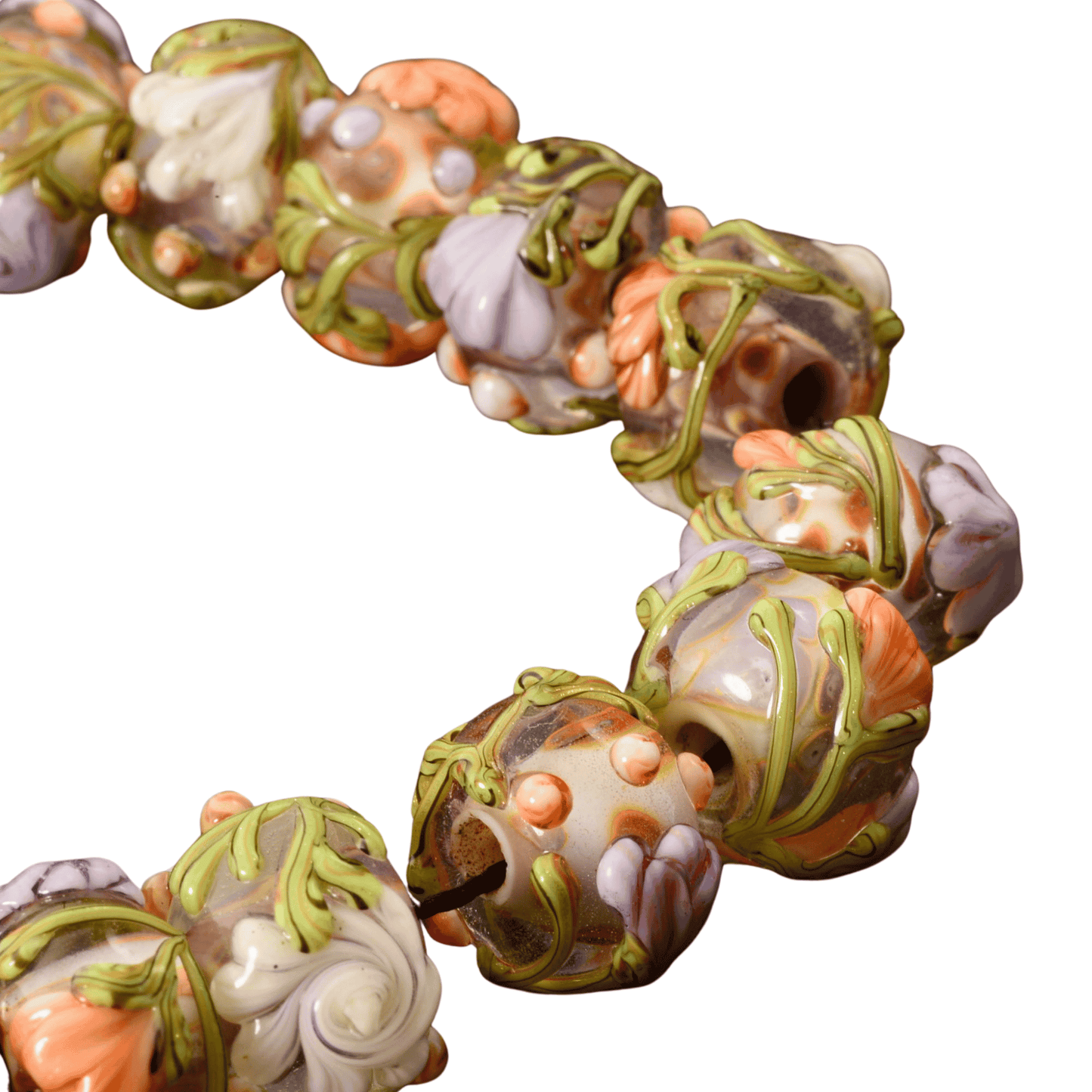 Handmade Lampwork Antique Garden Rondelle Beads – 9×14mm (Set of 22)