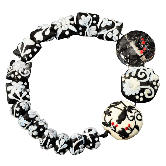 Handmade Lampwork Mixed Focal Bead Strand – Lentil, Pillow & Rondelle (17 Beads)