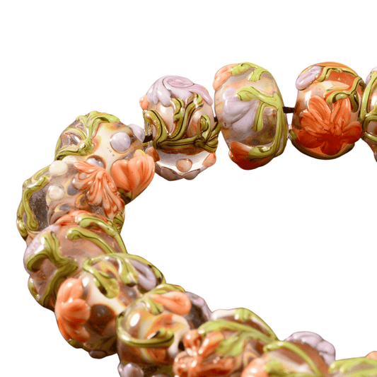 Handmade Lampwork Antique Garden Rondelle Beads – 9×14mm (Set of 22)