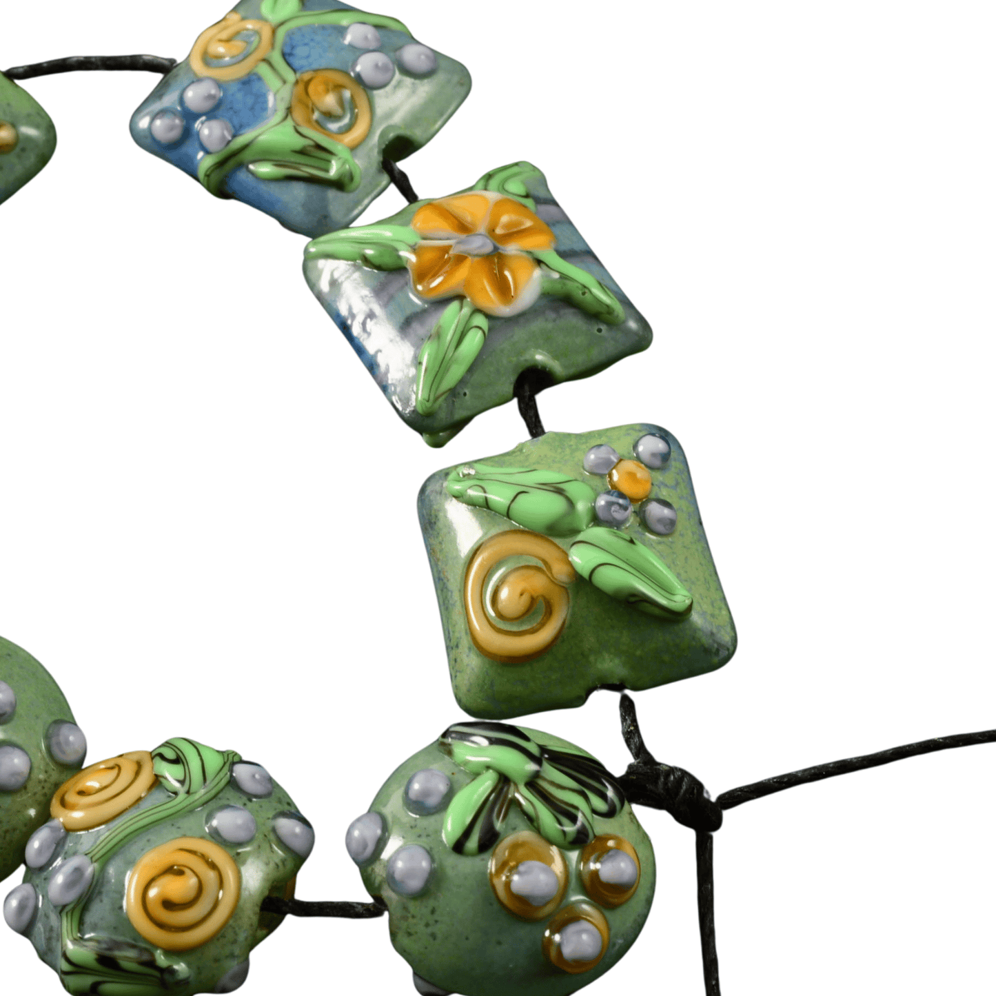 Handmade Lampwork Mixed Garden Beads – Rondel, Pillow & Lentil (Set of 10)