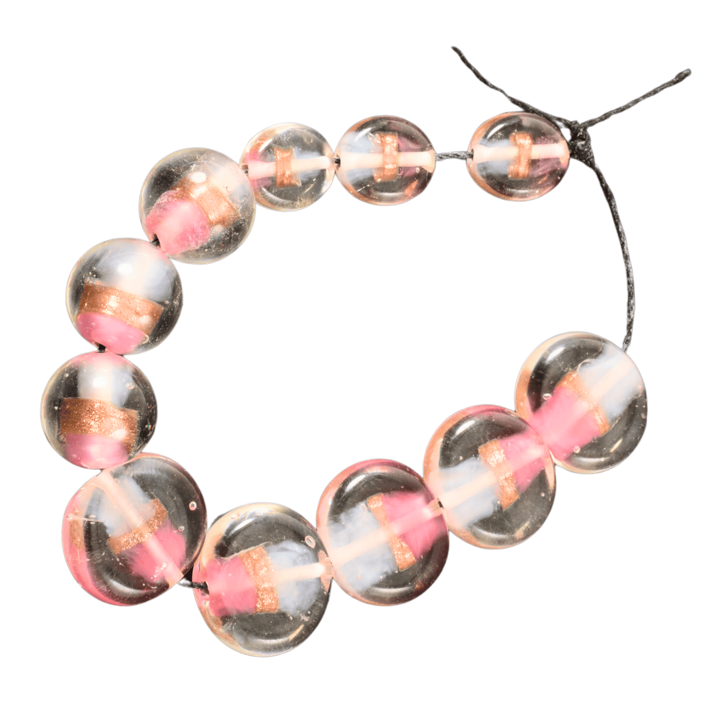 Handmade Lampwork Glass Beads – Pink & Copper Disc Beads – Mixed Strand