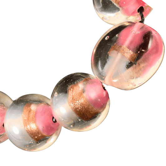 Handmade Lampwork Glass Beads – Pink & Copper Disc Beads – Mixed Strand