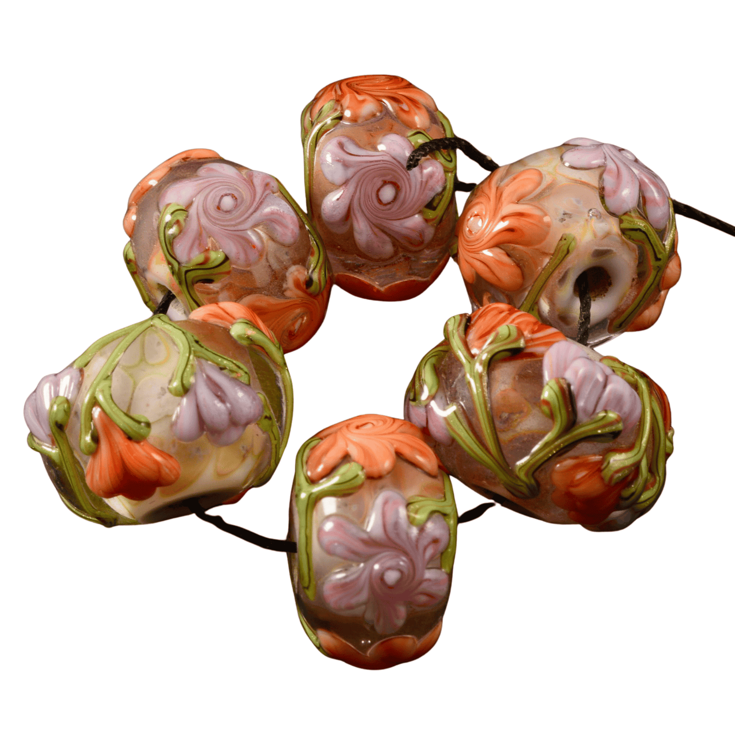 Grace Lampwork Antique Garden Graduated Rondelle Beads – Extra Large Set