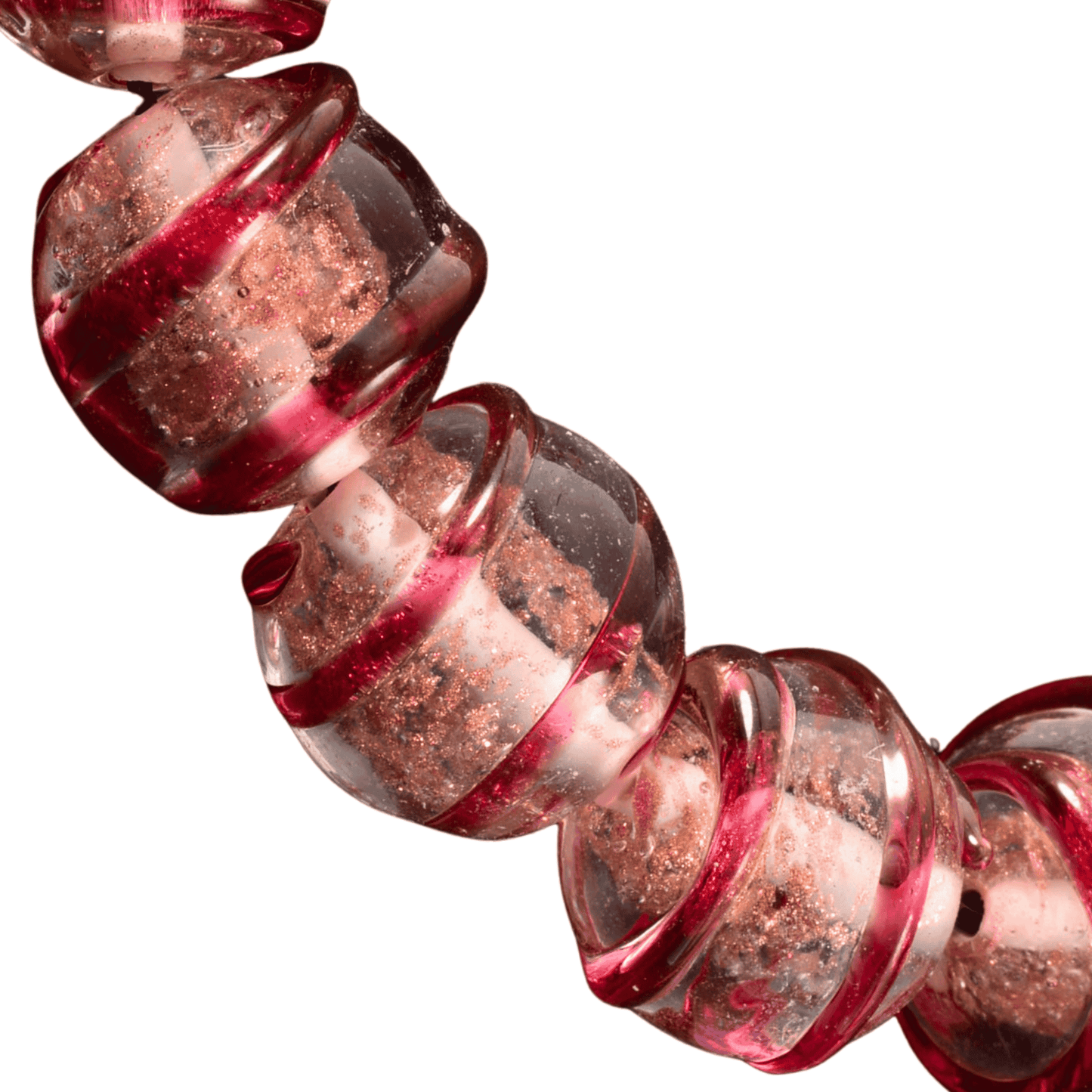 Handmade Lampwork Glass Beads – Red & Copper Sparkle Round Beads – Strand