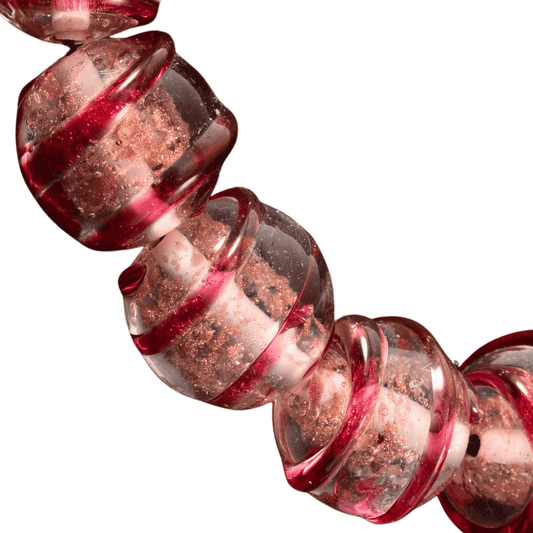 Handmade Lampwork Glass Beads – Red & Copper Sparkle Round Beads – Strand