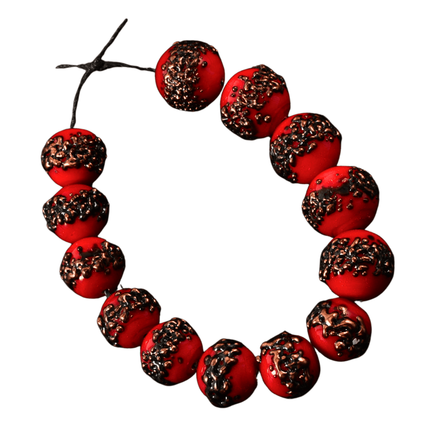 Handmade Lampwork Glass Bead Strand – Red Copper-Textured Rounds (13 Beads)