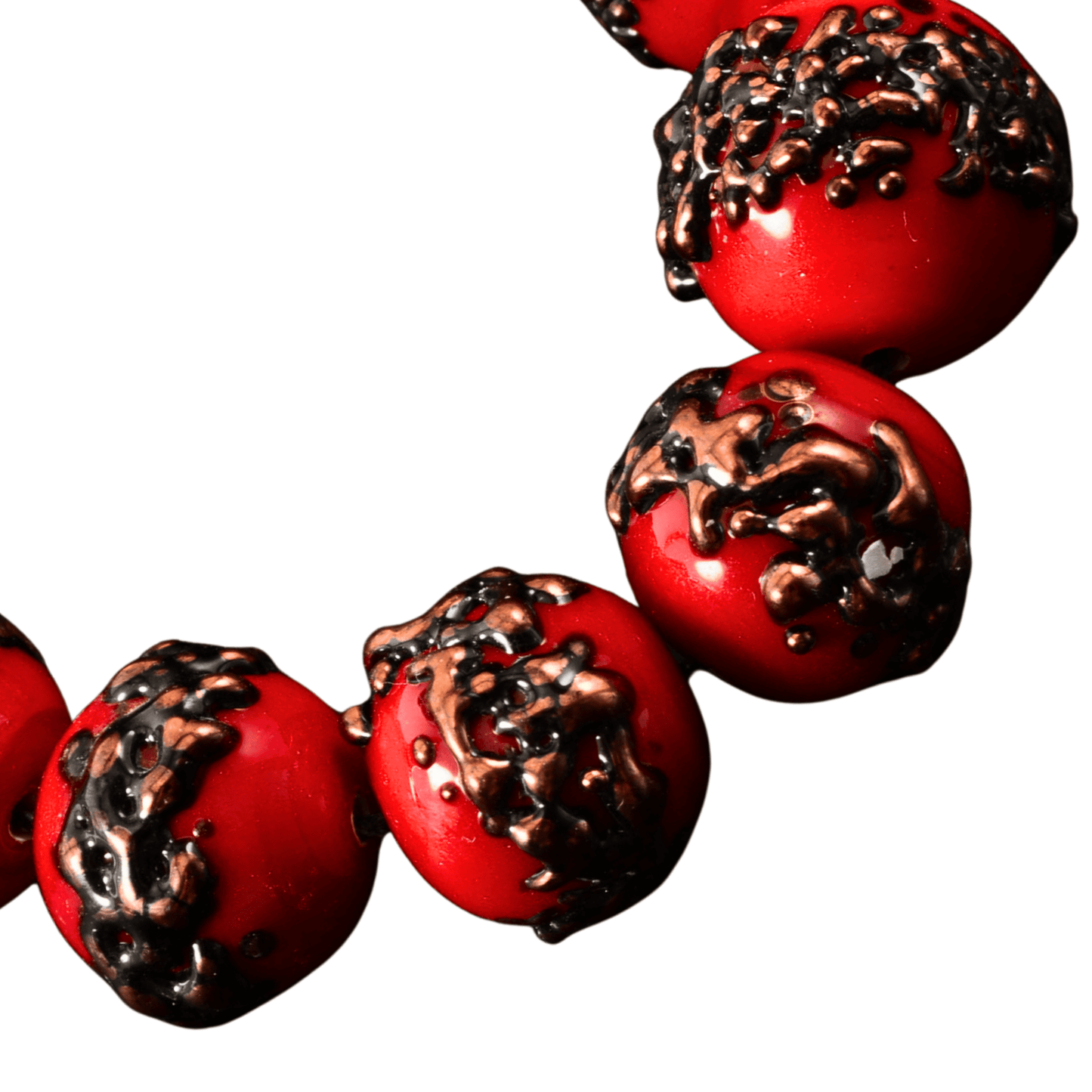 Handmade Lampwork Glass Bead Strand – Red Copper-Textured Rounds (13 Beads)