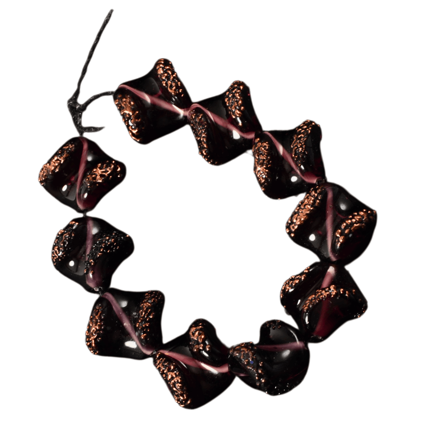 Handmade Lampwork Glass Bead Strand – Black & Copper Saddle Beads (10 Beads)