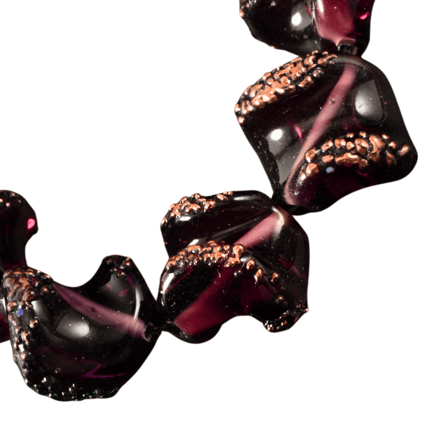 Handmade Lampwork Glass Bead Strand – Black & Copper Saddle Beads (10 Beads)