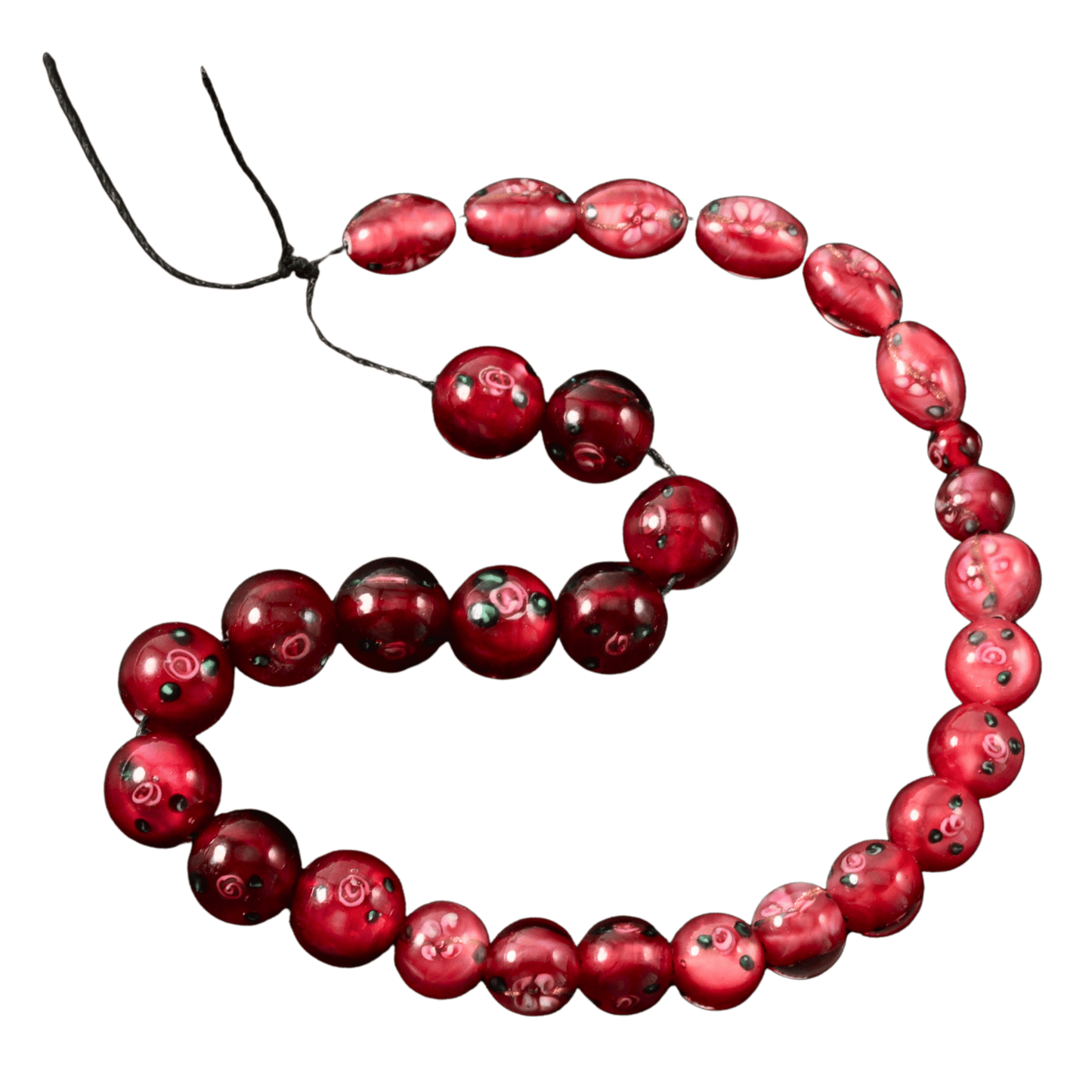 Handmade Lampwork Glass Bead Strand – Red Floral Mix (29 Beads)