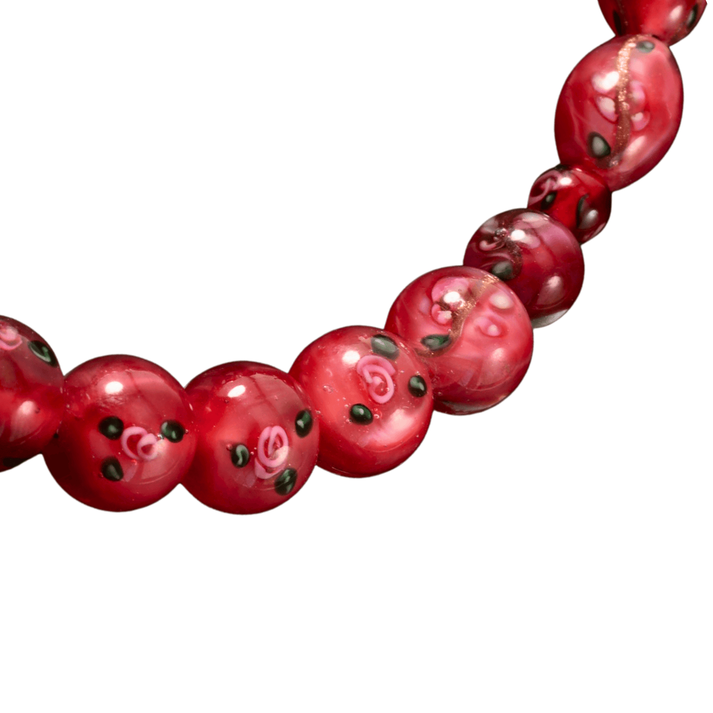 Handmade Lampwork Glass Bead Strand – Red Floral Mix (29 Beads)