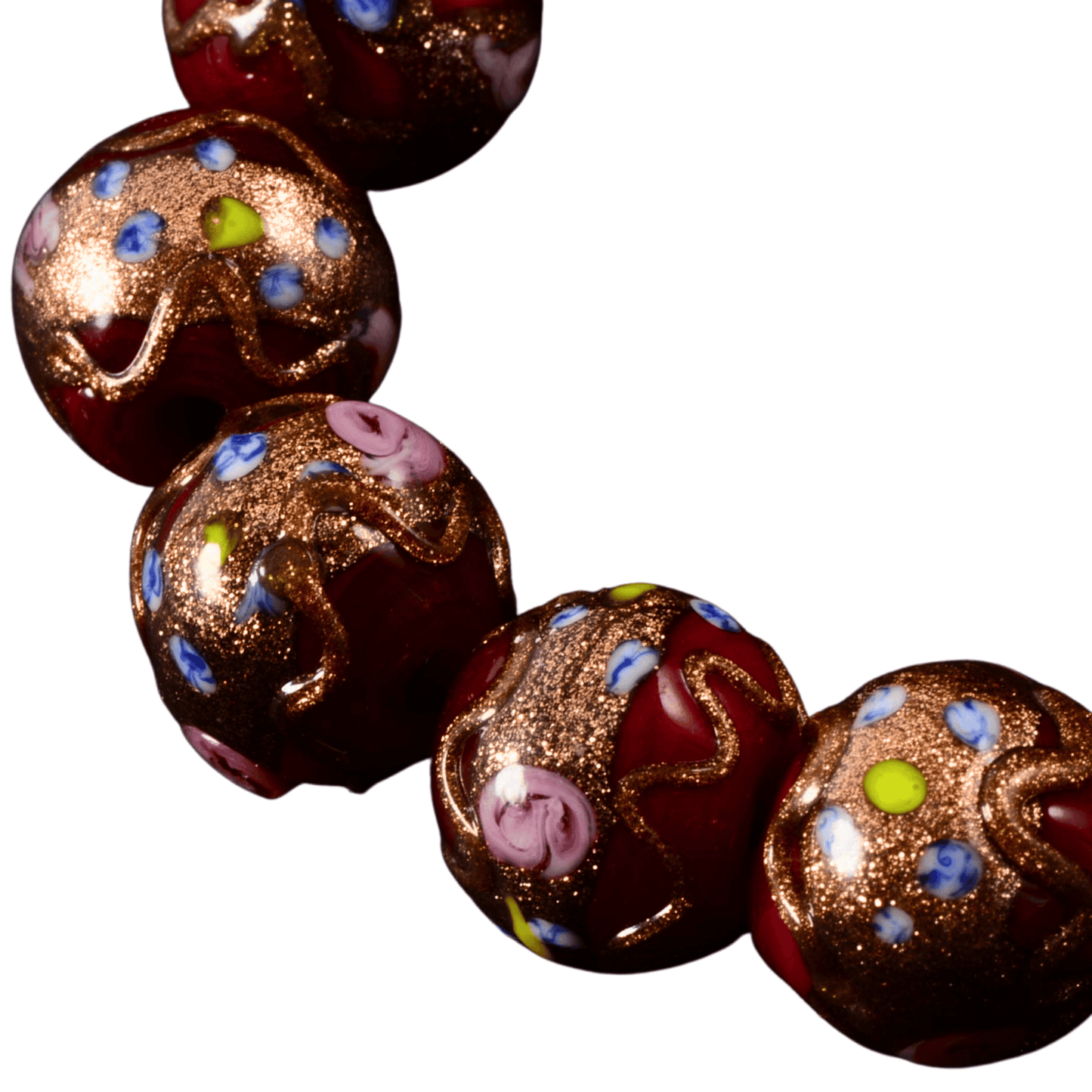 Handmade Lampwork Glass Bead Strand – Copper Flecked Red Round Beads (13pc)