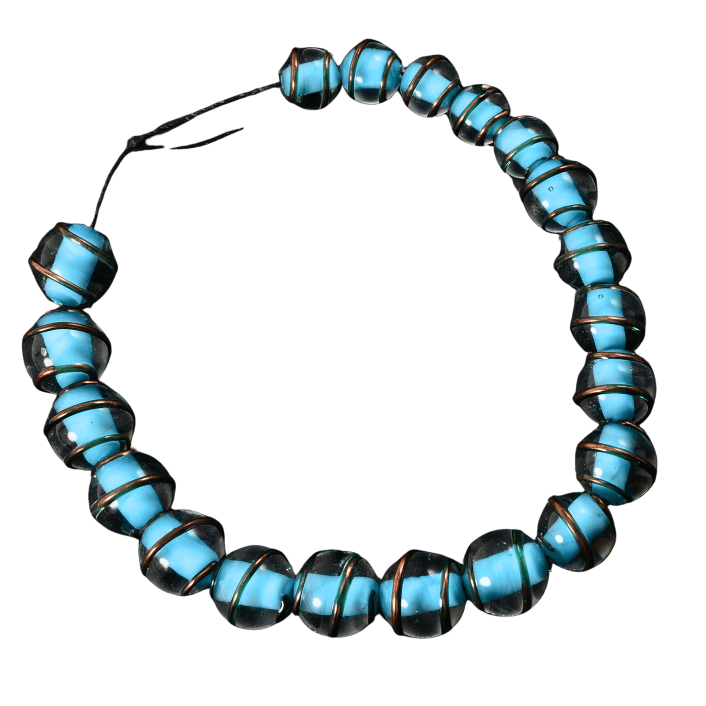 Handmade Lampwork Glass Bead Strand – Blue Copper Core Rounds (20 Beads)