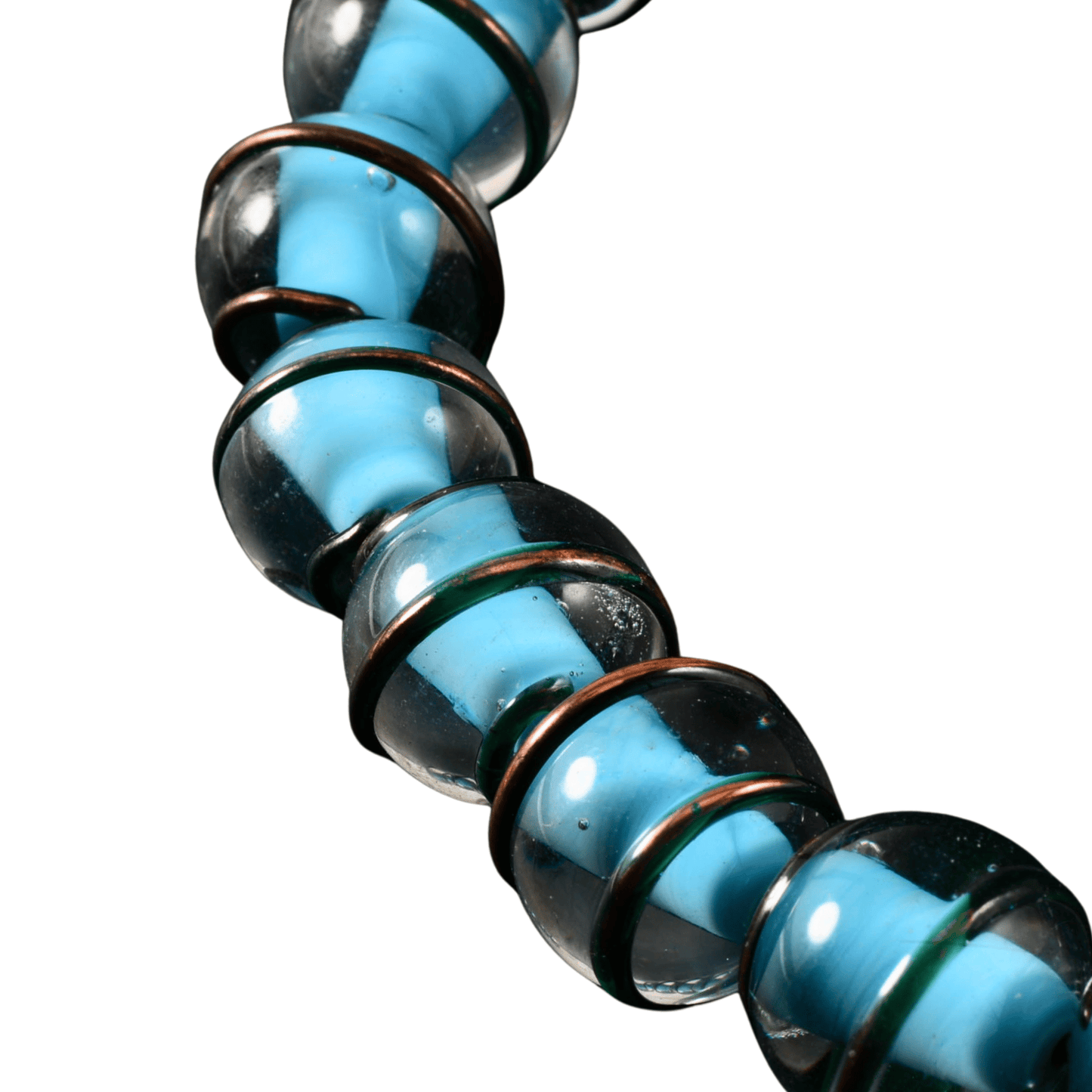 Handmade Lampwork Glass Bead Strand – Blue Copper Core Rounds (20 Beads)