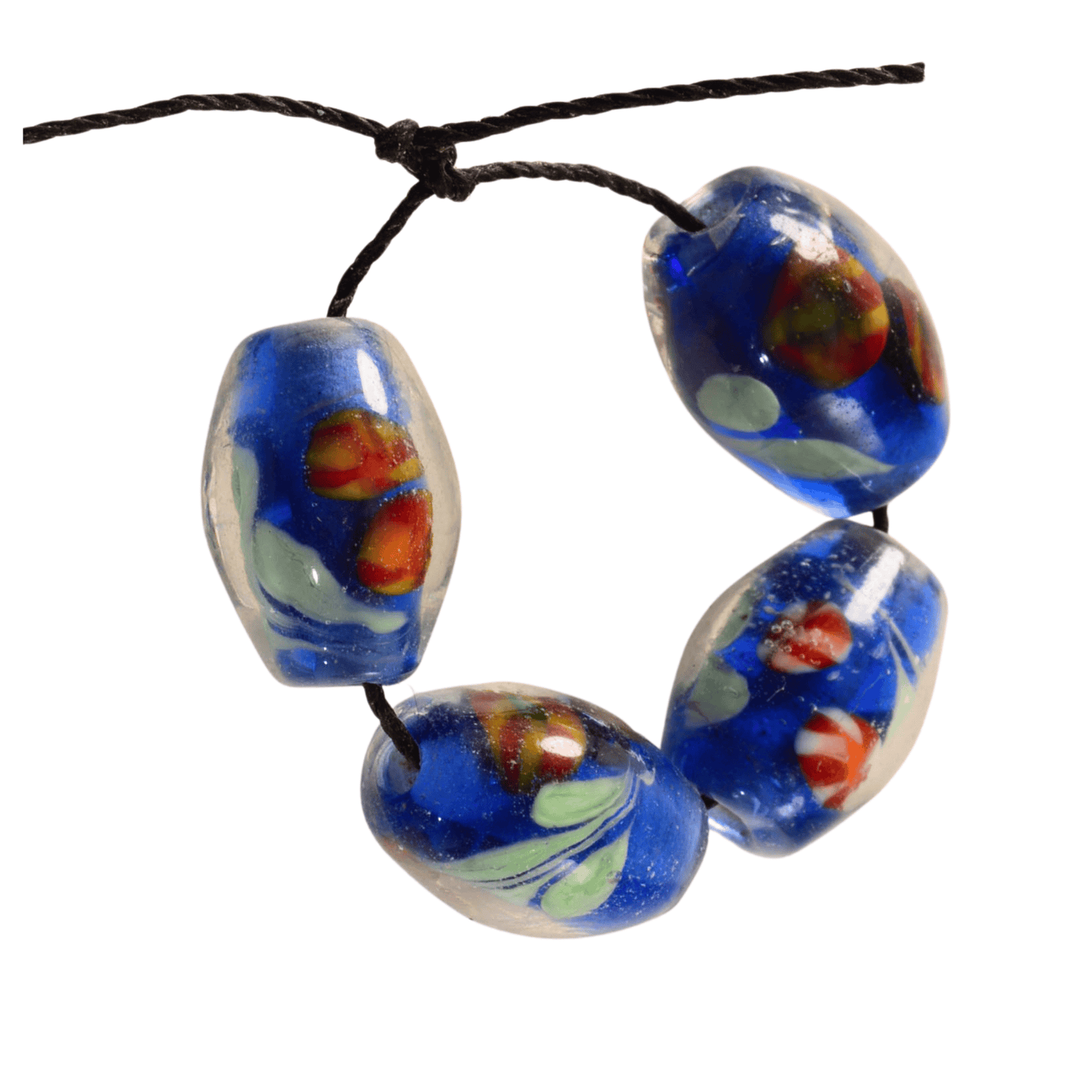 Handmade Lampwork Glass Beads – Blue Oval Bead Strand (4pc)