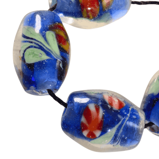 Handmade Lampwork Glass Beads – Blue Oval Bead Strand (4pc)