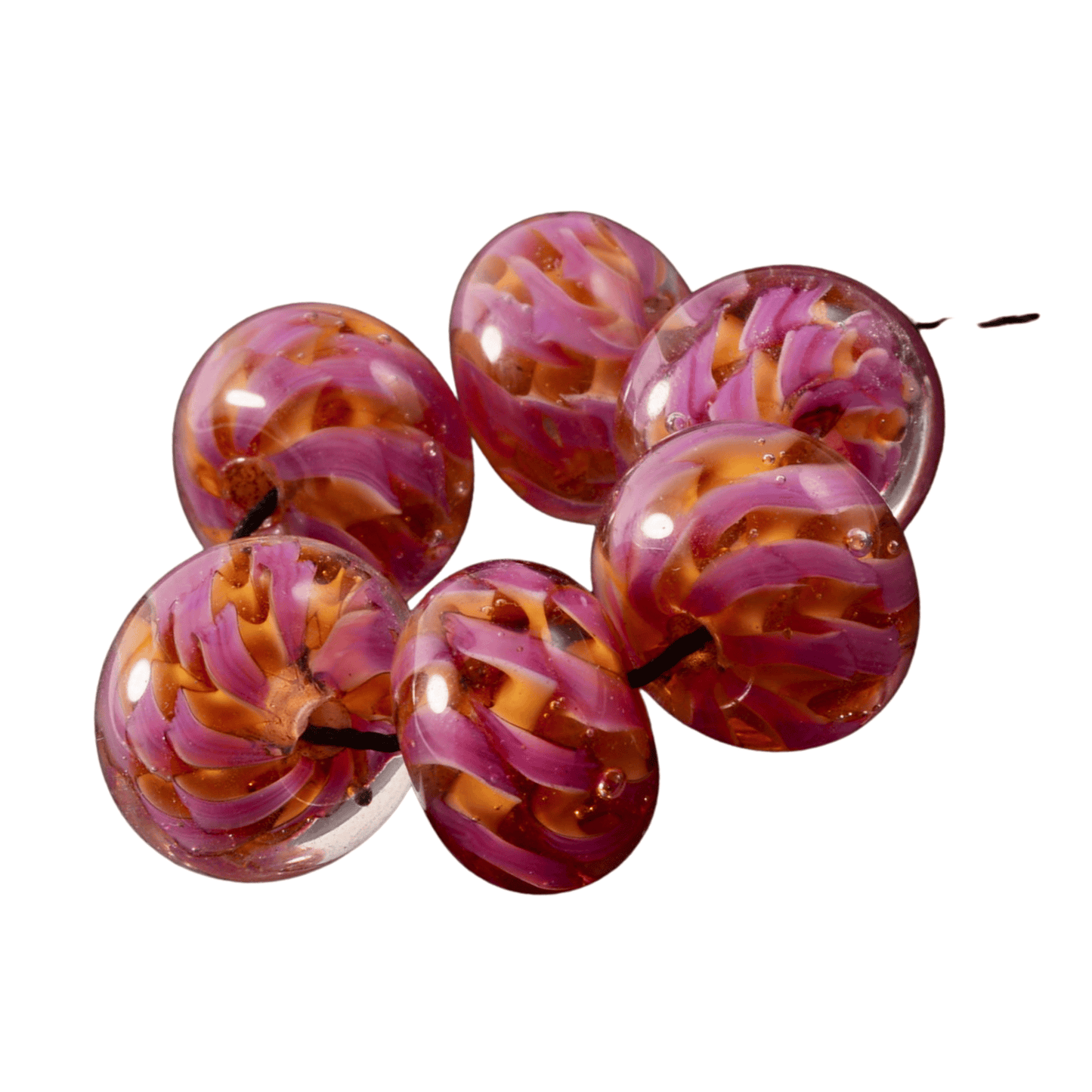 Handmade Lampwork Pink Hard Candy Rondelle Beads – 16×10mm (Set of 6)