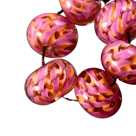 Handmade Lampwork Pink Hard Candy Rondelle Beads – 16×10mm (Set of 6)