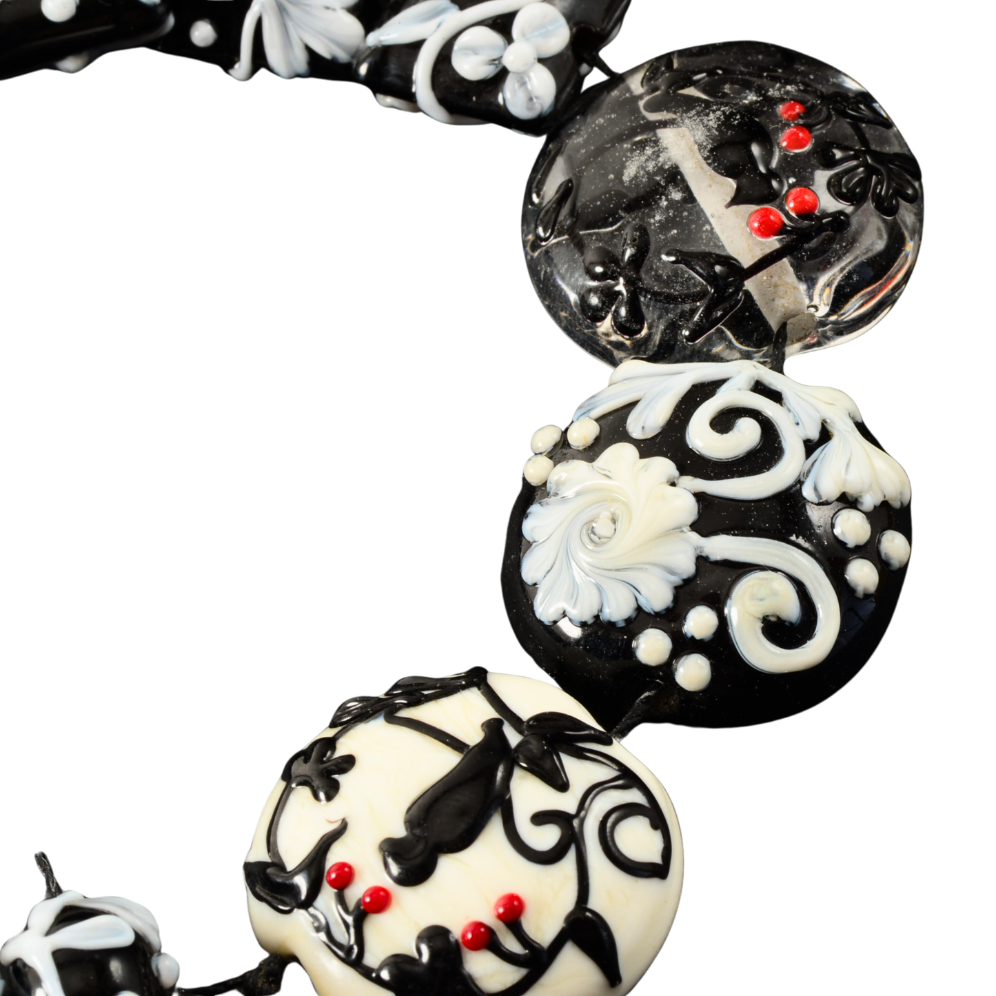 Handmade Lampwork Mixed Focal Bead Strand – Lentil, Pillow & Rondelle (17 Beads)
