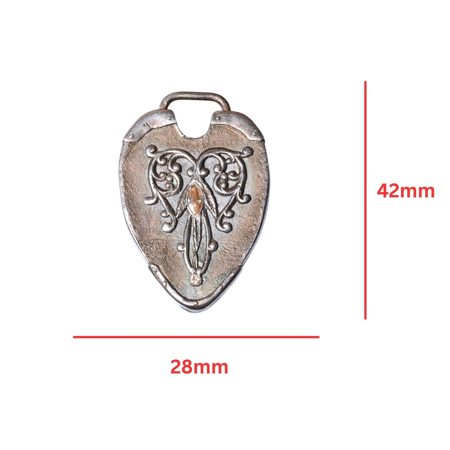 Sterling Silver Heart Padlock Pendant with Citrine – Vintage .925 Silver (42mm)