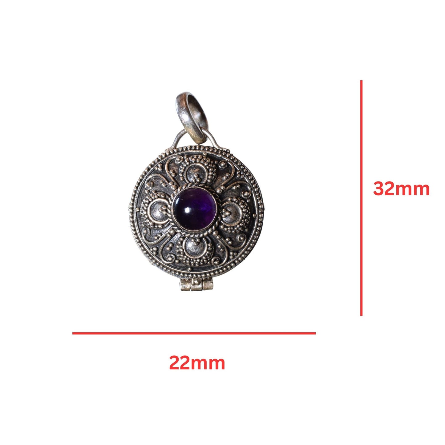 Sterling Silver Amethyst Locket Pendant – Vintage .925 Silver (32mm)