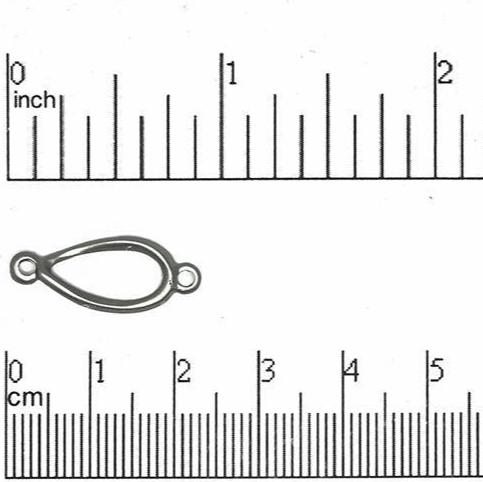 22mm Curved Teardrop Connector - Made of Pewter - Satin Rhodium Silver and Satin Hamilton Gold Finishes - Sold by the Piece - K46