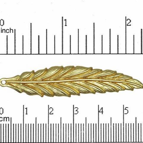 57mm Large Feather Charm - Made of Pewter - Satin Rhodium Silver and Satin Hamilton Gold Finishes - Sold by the Piece - K49
