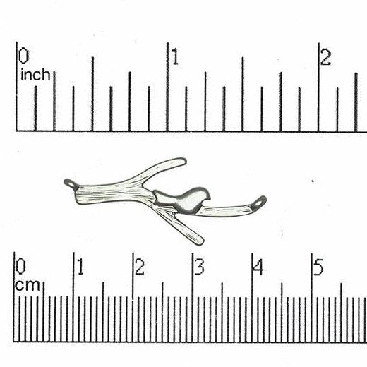 34mm Bird on Branch Connector Charm - Made of Pewter - Sold by the Piece - Electro-Plated - K23