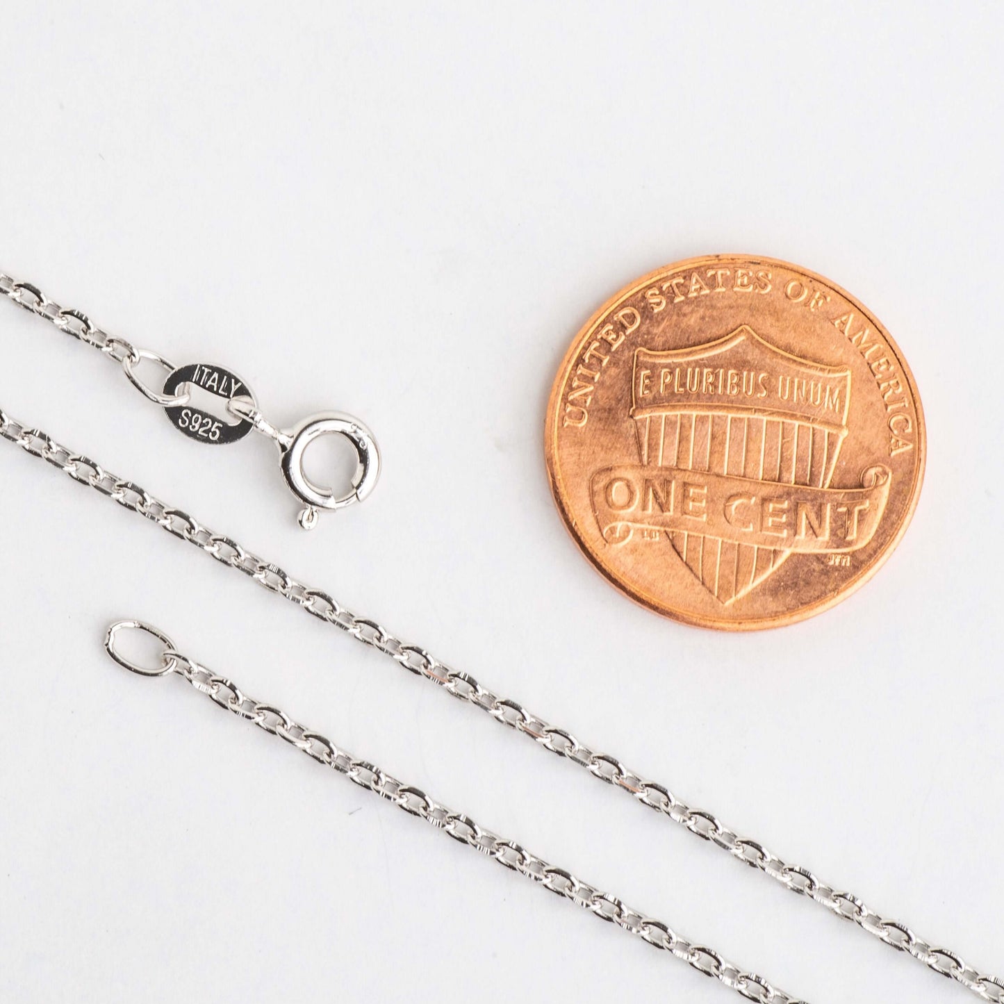 1.5mm Cable Chain Sterling Silver Necklace - Rhodium Plated - Spring Ring Clasp - Made in Italy - Available in 3 Sizes