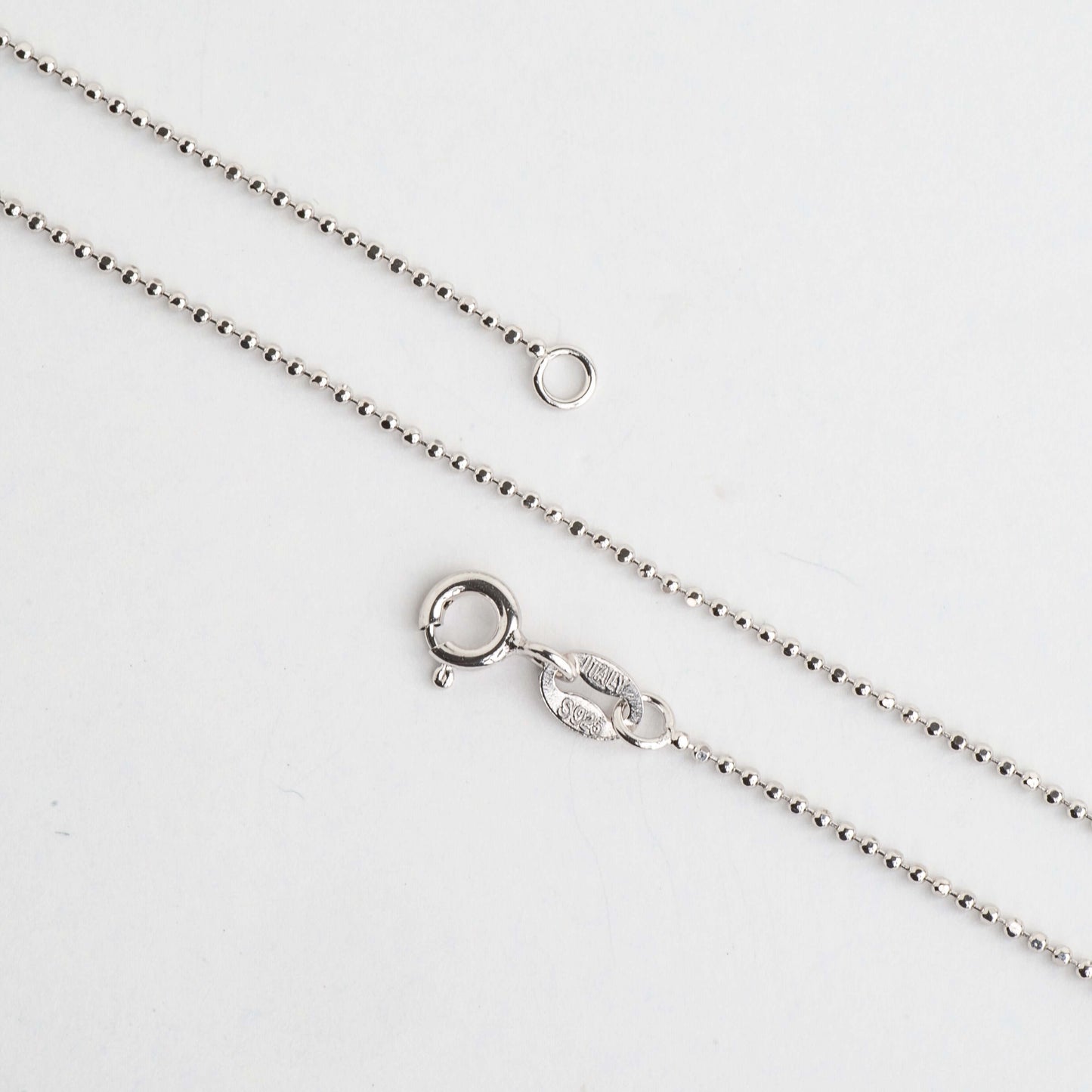 1mm Ball Chain Sterling Silver Necklace - Rhodium Plated - Finished with Spring Ring Clasp - Made in Italy - Available in 16, 18, and 20 Inch Sizes - N4ST