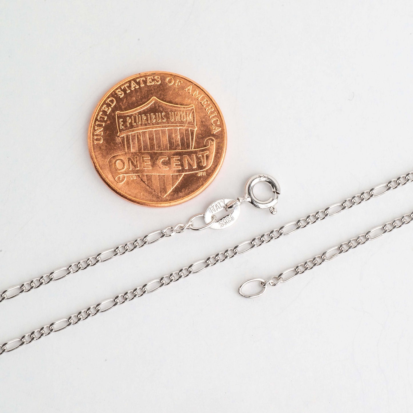 Figaro Chain Sterling Silver Necklace 1.5mm - 3 Sizes - Made in Italy