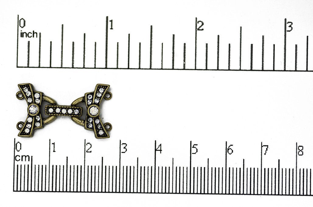 26mm x 15.5mm Pavé Crystal Buckle Clasp w/ 2 Loop Ends - Made of Brass - Sold by the Piece - CL/36