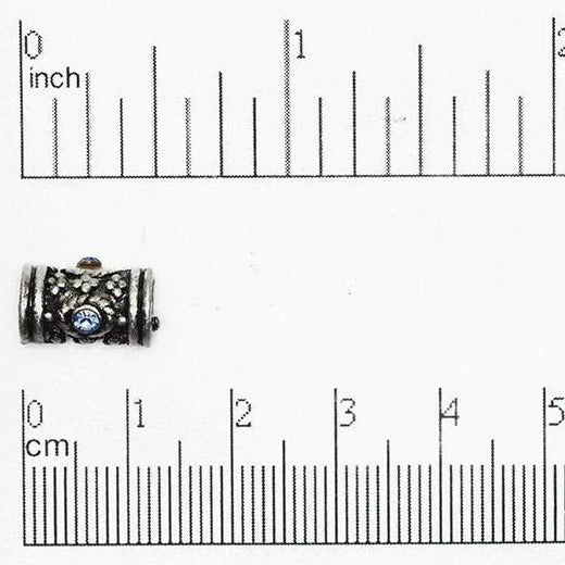 13mm x 5mm Ornate Barrel Crystal Embedded Bead - Made of Pewter - Sold Individually - CBS5/A200