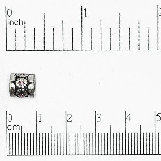Large Hole Flower Bead with Pink Crystal - Made from Pewter - Measures 7mm x 5mm - Sold by the Piece - CBS5/A500