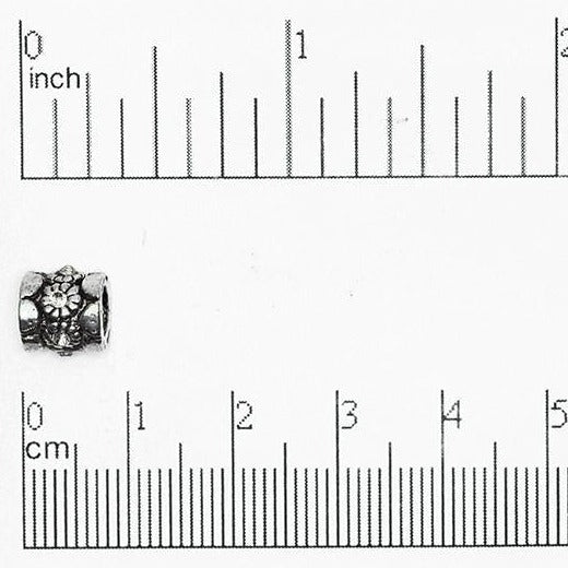 Large Hole Flower Bead with Pink Crystal - Made from Pewter - Measures 7mm x 5mm - Sold by the Piece - CBS5/A500