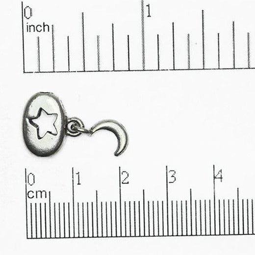23mm x 14mm Oval Star Cutout with Hanging Crescent Moon Bead - Made of Pewter - Sold Individually - CBS575