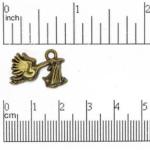 20mm x 14mm Stork With Baby Charm - Made of Pewter - Sold Individually - CBS1539