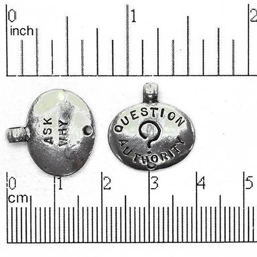 21mm x 17mm Ask Why/Question Authority Charm - Made of Pewter - Sold Individually - CBS1800