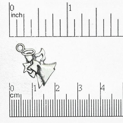 20mm x 15mm Angel with Star Charm - Made of Pewter - Sold Individually - CBS2337