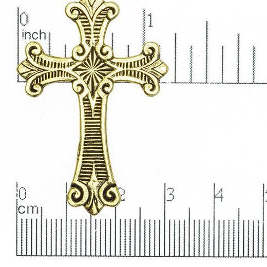 31mm x 49mm Gold or Pewter Gothic Style Cross Pendant - CBS2598