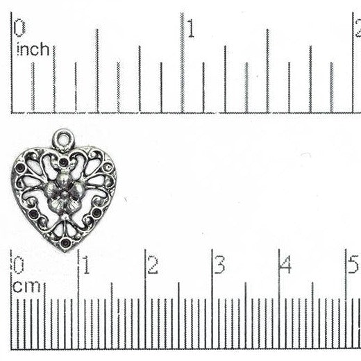 15mm x 19mm Gold or Pewter Heart Charm - CBS2686