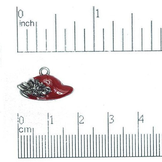 18mm x 9mm Red Hat with Bouquet Charm - Enamel over Pewter - Sold Individually - CBS9757